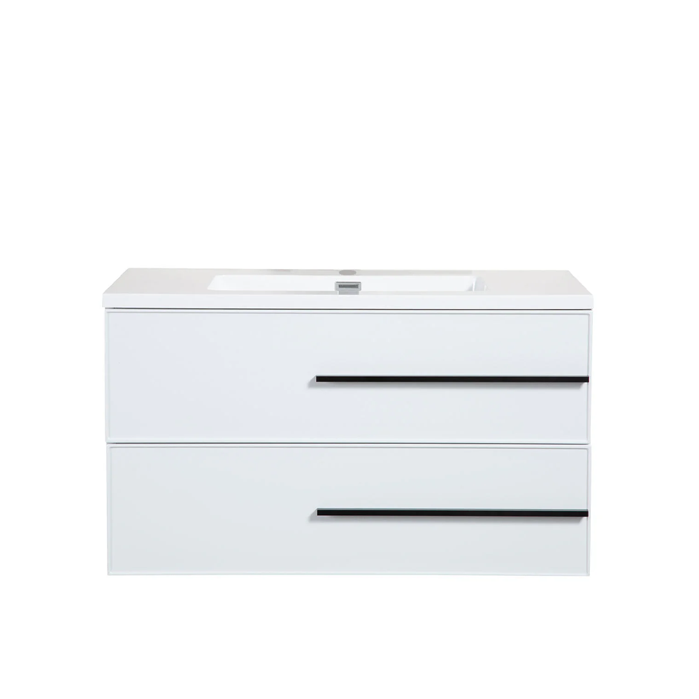 Bella 36" W Wall-Mounted White Vanity with Sink Top | LessCare